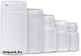 Банки для упаковки таблеток и драже с укупорочной крышкой контроля вскрытия вместимостью 10, 30, 75, 80 и 100 мл