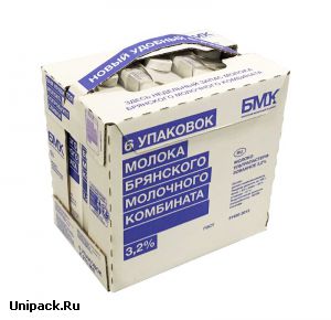 Картонный мультипак для 6 бутылок молока с укрепляющей лентой