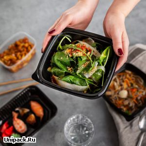 Пищевые контейнеры пластиковые - Контейнер ЮПК-1616, 500 мл, 160*160*45 мм, чёрный
